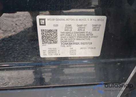 2020 Chevrolet Blazer Rs из США, поврежденный, VIN 3GNKBKRS2LS633719